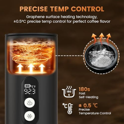 Electactic Portable Coffee Maker with Self-Heating, Camping Coffee Maker for Travel with 9000mAh Battery, Travel Coffee Maker for Ground Coffee & Nespresso Pods, Ideal for Gym/Camp/Travel/Office