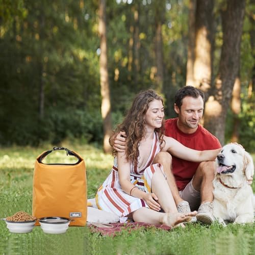 Dog Food Travel Bag 2PCS Collapsible Dog Travel Bowls dog food storage container 20L (Yellow, Large)