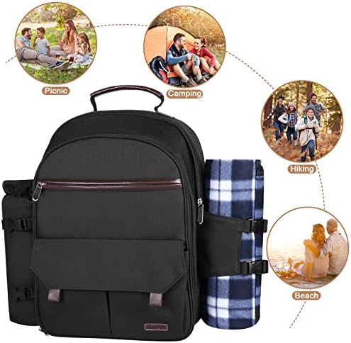 Sunflora Picnic Backpack for 2 Person, Picnic Basket Set (Black)