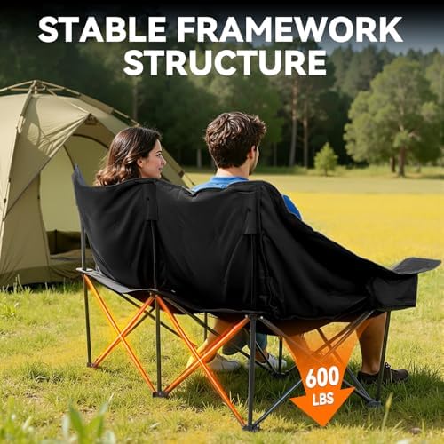 Oversized Double Camping Chair Padded Camping Chairs for Adults,Black