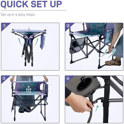 EVER ADVANCED Camping Directors' Chair with Side Table, Portable Folding with Compact Size, Heavy Duty Lawn Chair with Pocket for Camping, Lawn, Sports and Fishing, 400lbs, Purple