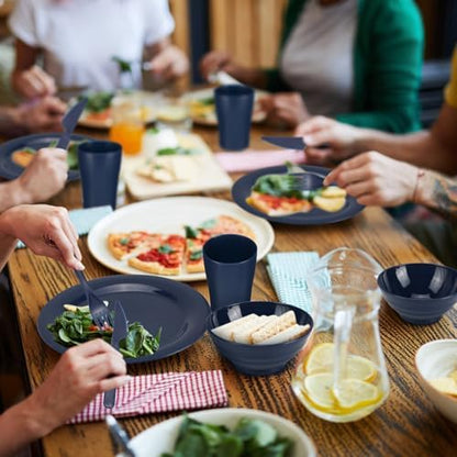 Tioncy 29 Pcs Dinnerware Set for Camping 4 People Camping Bowls Plates Cups Utensils Set Plastic Reusable Unbreakable Dish Sets with Drawstring Bag for Travel Picnic Outdoor Dishwasher Safe