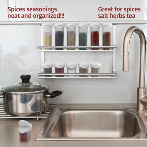 SIGNORA WARE Plastic Spice Containers – Spice Jar Set 8 Pack, 4 Mini, 4 Large – Spice Jars to Store Spices, Herbs, Marinade, Sugar, Salt, Pepper – Refillable Airtight Small Spice Jars with 2 Way Lids