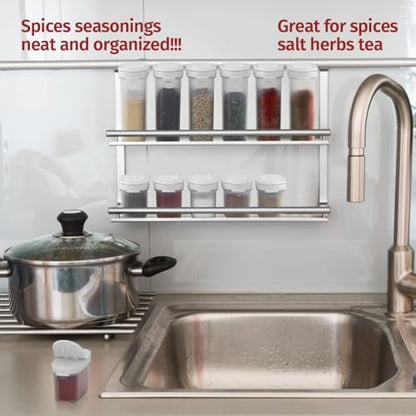 SIGNORA WARE Plastic Spice Containers – Spice Jar Set 8 Pack, 4 Mini, 4 Large – Spice Jars to Store Spices, Herbs, Marinade, Sugar, Salt, Pepper – Refillable Airtight Small Spice Jars with 2 Way Lids