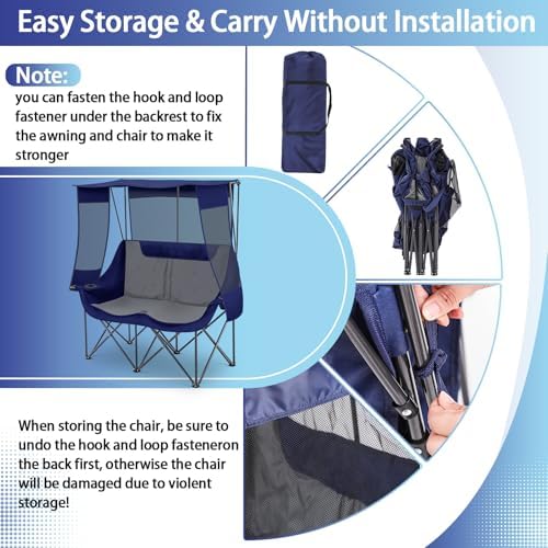 Teenyyou Double Camping Chair with Canopy 660lbs Heavy Duty, Blue and Grey