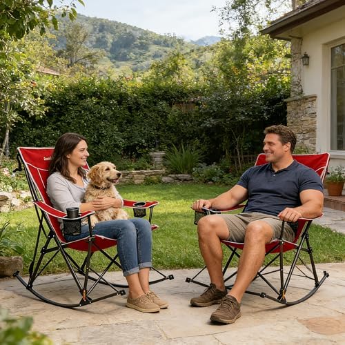 SUNNYFEEL Oversized Folding Rocking Camping Chair with Buckle Design 500lbs
