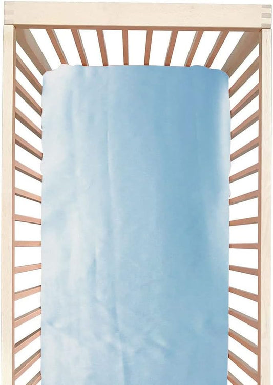 100% Mulberry Silk Crib Sheet for Baby Hair, Standard Crib Mattress Sheet for Boys & Girls, Soft Smooth Breathable Baby Crib Fitted Sheets 28x52, Grey Blue