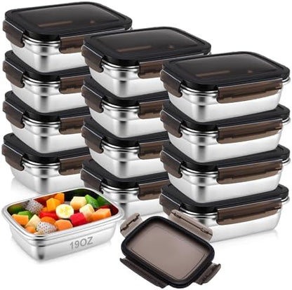 12 Pcs 19oz/ 550 ml 304 Stainless Steel Food Containers with Lid, FDA Registered Airtight Lunch Container Reusable Meal Prep Storage Box Freezer/Dishwasher Safe for Home Kitchen