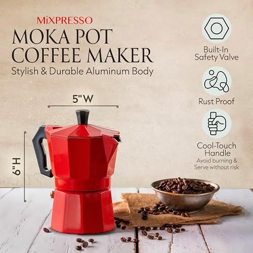 Mixpresso 3 Cup Moka Pot Stovetop Espresso Maker, Italian Cuban Coffee Pot