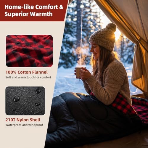 Uniqwamer Sleeping Bag for Adults Kids - 4 Seasons Cold & Warm Weather Flannel Camping Sleeping Bags, Lightweight & Waterproof 45°F Sleeping Bag for Camping Hiking Outdoor Travel