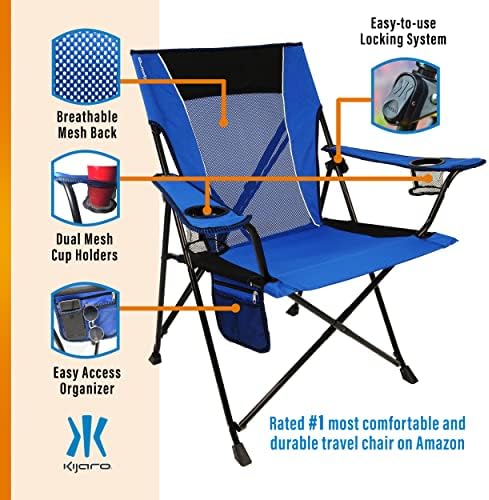 Kijaro Dual Lock Folding Camp Chairs - Versatile for Sports, Outdoors & Lawns - Locks Positions - Maldives Blue