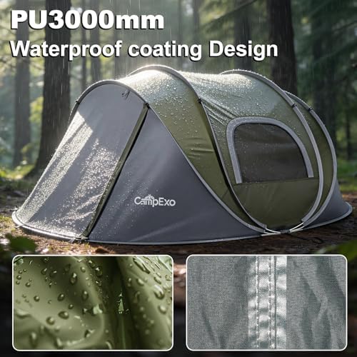 Camping Tent, Pop Up Instant Tent for 2-4 Person, Sets Up in Just Seconds, Waterproof Durable Tent with Carry Bag for Camping Hiking Outdoor