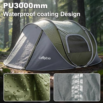 Camping Tent, Pop Up Instant Tent for 2-4 Person, Sets Up in Just Seconds, Waterproof Durable Tent with Carry Bag for Camping Hiking Outdoor