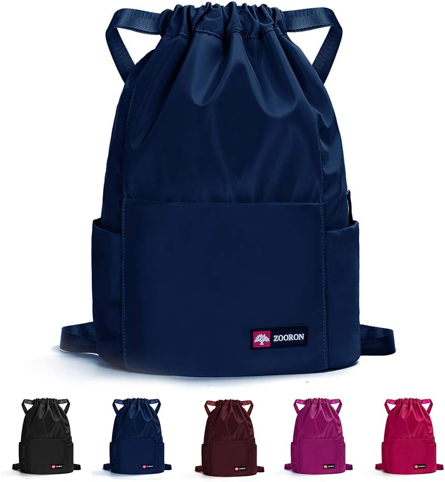 ZOORON Waterproof Drawstring Gym Backpack Bag for Men & Women, Sport Gym Sack Mini Travel Daypack