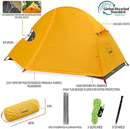 KAZOO Waterproof Backpacking Tent Ultralight 1/2 Person Lightweight Camping Tents 1/2 People Hiking Tents Aluminum Frame Double Layer