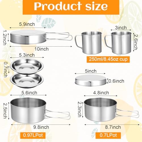 15 Pcs Camping Cookware Set, Stainless Steel Outdoor Camping Cooking Kit with Pot and Pan Cups Plates Forks Knives Spoons Kit for 1-2 Person Camping, Backpacking, Outdoor Cooking and Picnic