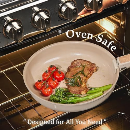 CAROTE Ceramic Pots and Pans Set, Cookware Set Detachable Handle, 19 Pcs Induction Kitchen Cookware Sets Non Stick with Removable Handle, RV Cookware Set, Oven Safe, Elegant White, Mothers Day Gifts