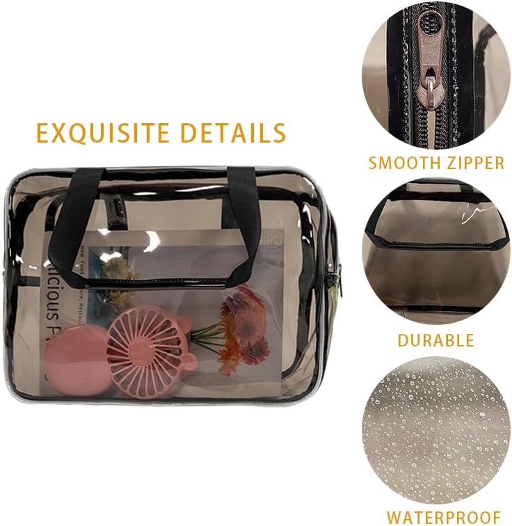 Travel Clear Waterproof PVC Bag, Toiletry Carry Pouch Makeup Artist Bag, Makeup Bags with Zipper Handle Straps, Tote Bag Gray