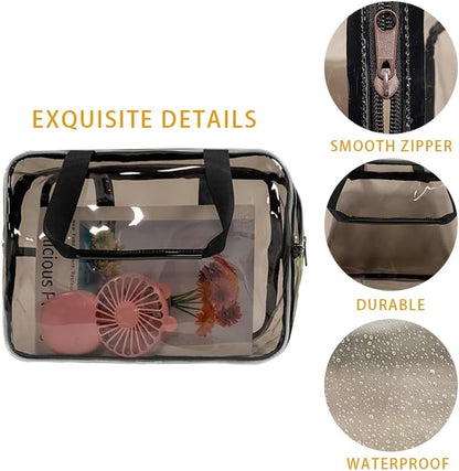 Travel Clear Waterproof PVC Bag, Toiletry Carry Pouch Makeup Artist Bag, Makeup Bags with Zipper Handle Straps, Tote Bag Gray