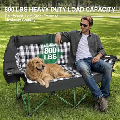 HOPERAN Double Camping Chair 800lbs Camping Couch Folding Loveseat, Black