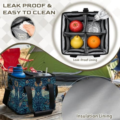Vintage Printed Insulated Collapsible Cooler Bag,Leak‑Proof Lining