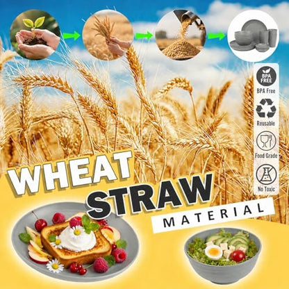 Kids Wheat Straw Dinnerware Sets for 4, 16 Piece Unbreakable Dinnerware Set, Kids Plates and Bowls Sets, Kitchen Plates and Bowls Set, Lightweight Dish Set for Party, Camping，RV - Grey
