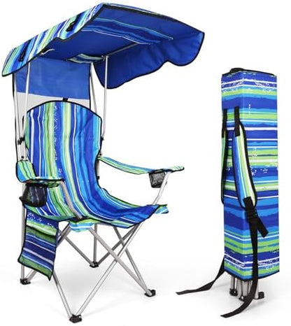 VTOY Portable Folding Camping Chair with Canopy, Outdoor Sun Shade Chair