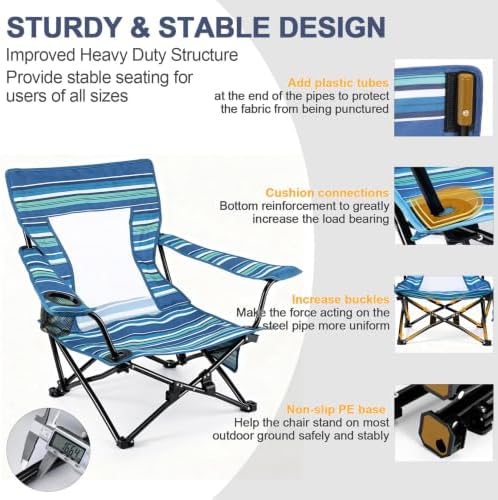 Joyfair Beach Camping Chair (2 Pack), Folding Chair for Adults (Striped)