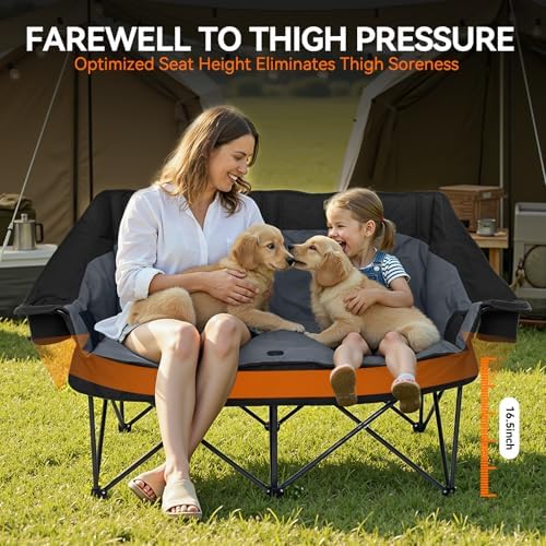 Oversized Double Camping Chair Padded Camping Chairs for Adults,Black