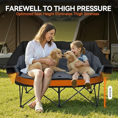 Oversized Double Camping Chair Padded Camping Chairs for Adults,Black