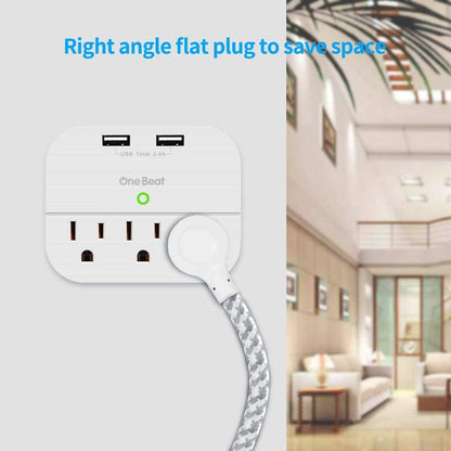 One Beat Desktop Power Strip with 3 Outlet 4 USB Ports 4.5A, Flat Plug and 5 ft Long Braided Extension Cords for Cruise Ship Travel Home Office, ETL Listed