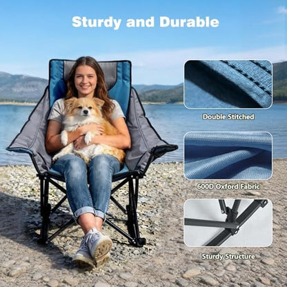 SUNNYFEEL Oversized Folding Rocking Camping Chair 2 Pack, 500lbs Blue