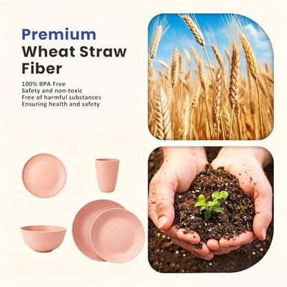 Homienly Unbreakable 40 PCS Wheat Straw Dinnerware Sets Service for 8 Pink