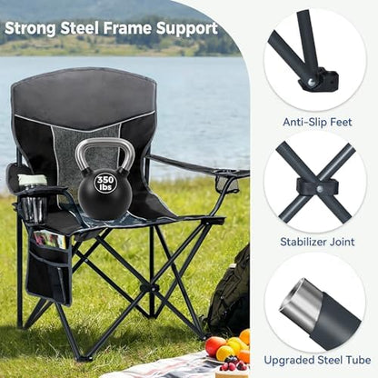 Oversized XL Camping Chair 2-Pack with Mesh Back, Black