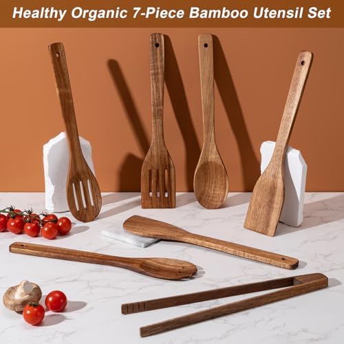 Eisinly 7-Piece Wooden Cooking Spoons, Premium Wood Utensil Set