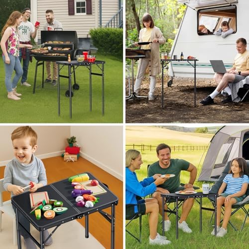 JiGiU Folding Camping Table MDF Desktop, 3 Adjustable Height-Max 29"