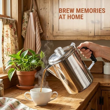 Cididu Camping Coffee Pot Stainless Steel, Coffee Pot Outdoors, Durable Stove Top Brew Coffee Maker on Fire, Ideal for Group Camping, Hiking, Backpacking, RV and Travel, 9 Cups