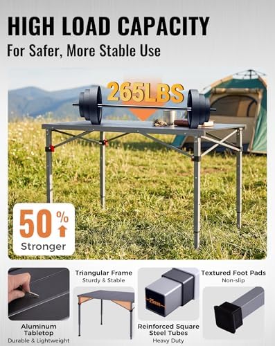 KingCamp 265 Lbs Folding Camping Table, 3-Height Heavy Duty Outdoor Table