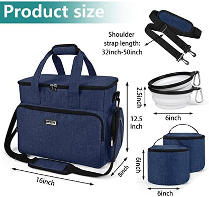 BAGLHER Dog Travel Bag, Pet Travel Bag (ALL Pet Travel Supplies), With 2 Pet Food Containers and 2 Collapsible Silicone Bowls; Essential Kits for Pet Travel Dark Blue