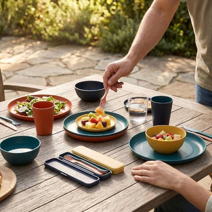 Dinnerware Sets, 44 Piece Unbreakable Plates and Bowls for 4 People with Space Saving Design, Dishwasher & Microwave Safe, Ideal for Camping Picnic Home Party & Everyday Use