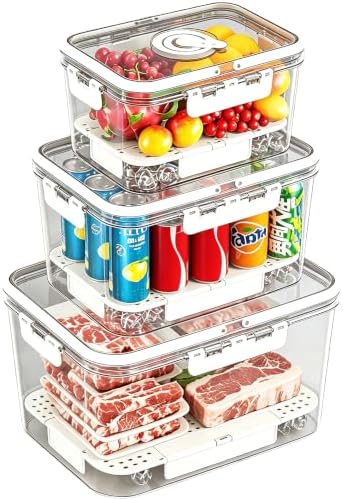 BPA-Free Stackable Clear Kitchen Organizer Bins - 3 Pack with Lids & Handles for Fridge, Pantry, and Cabinets - Ideal for Clutter-Free RV Camping Storage