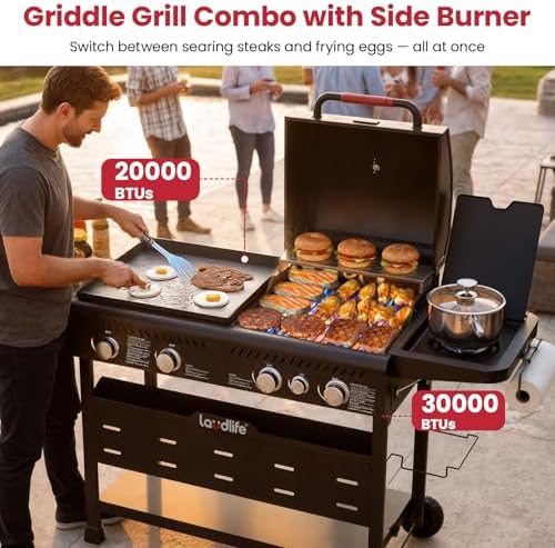 LAUDLIFE 5-Burner Propane Grill Griddle Combo with Side Burner