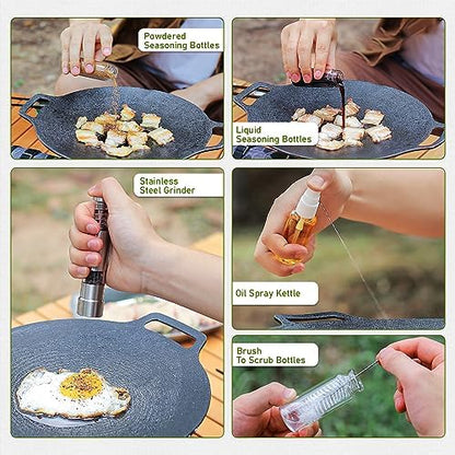 TOBWOLF Portable Spice Bag for Travel, Camping Spice Kit with 8 Jars-Khaki