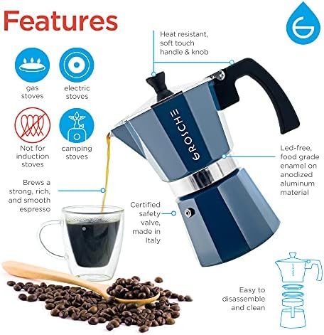 GROSCHE Milano Stovetop Espresso Maker Moka Pot 9 espresso Cup 15.2 oz Blue