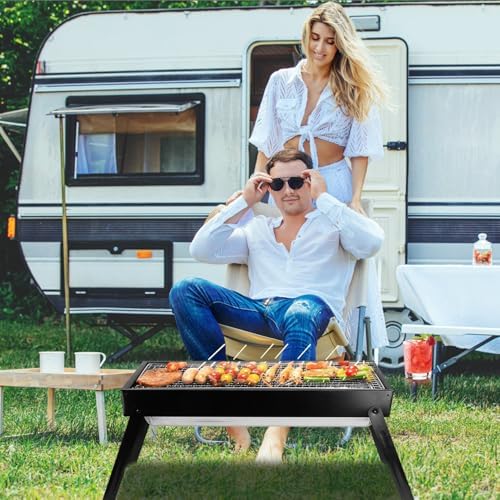 KOCASO Foldable Charcoal BBQ Grill Stainless Steel Grill Net Easy Setup Portable Tabletop Barbecue Grill for Camping Picnic Outdoor Party Backyard