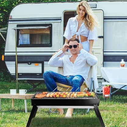 KOCASO Foldable Charcoal BBQ Grill Stainless Steel Grill Net Easy Setup Portable Tabletop Barbecue Grill for Camping Picnic Outdoor Party Backyard
