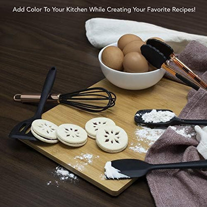 COOK WITH COLOR Silicone Cooking Utensils, Kitchen Utensil Set, Easy to Clean Silicone Kitchen Utensils, Cooking Utensils for Nonstick Cookware, Kitchen Gadgets Set, Mini, Black