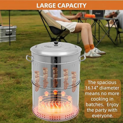 360° Smokeless Stainless Steel BBQ Grill Barrel Portable Charcoal BBQ 2-in-1 Vertical Smoker Barrel Grill for Outdoor Barbecue, Camping, And Backyard Cooking (Large-50 Skewers)