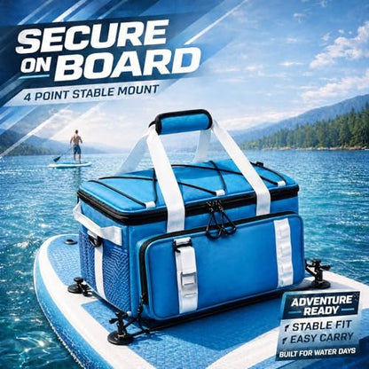 Paddle Board Cooler Bag, 25L Insulated SUP Deck Bag Fits 30 Cans, Water-Resistant Kayak Cooler with Top Bungee Storage, 6 Elastic Clips, Shoulder Strap & Bottle Opener, Paddle Board Accessories