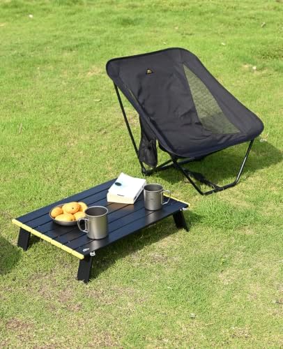 iClimb Ultralight Compact Mini Beach Picnic Folding Alu. Table with Carry Bag, Two Size (Black - L)